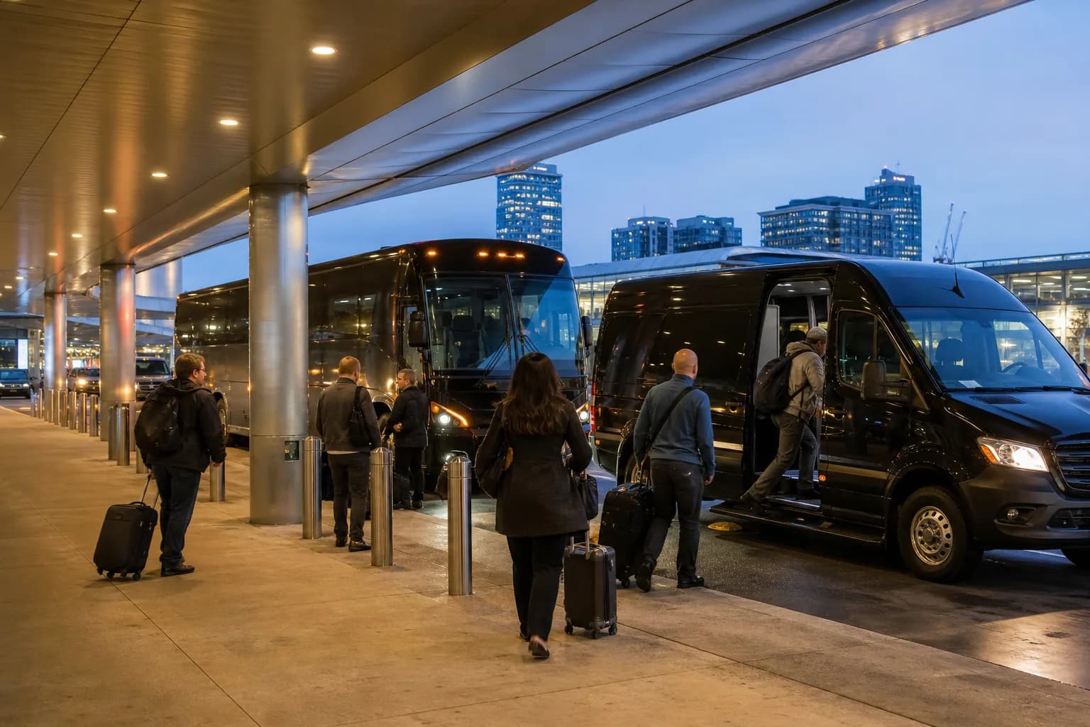 Bus 2 Ride — airport arrivals curb group transportation