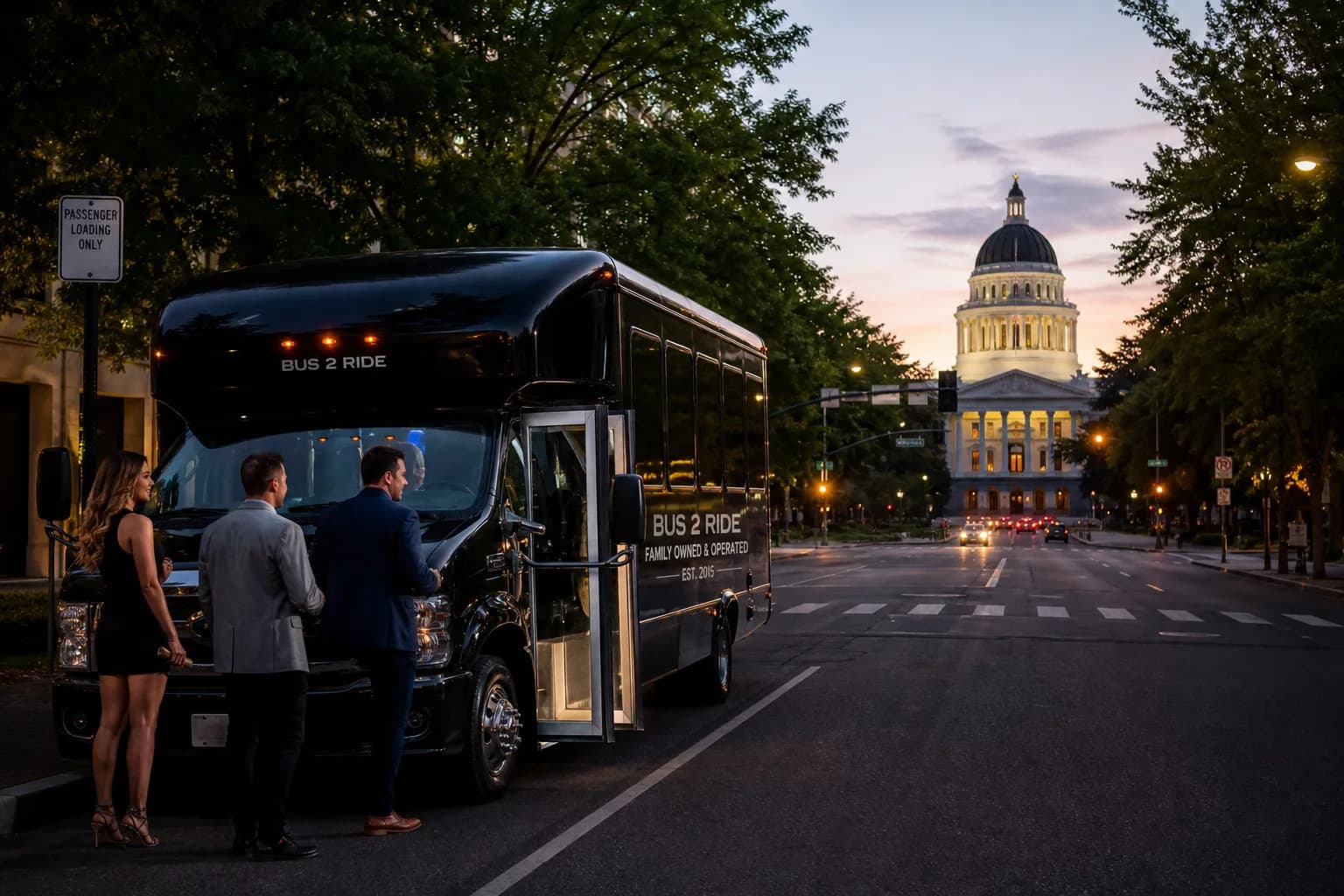 Representative group transportation vehicle for Sacramento, CA trip planning