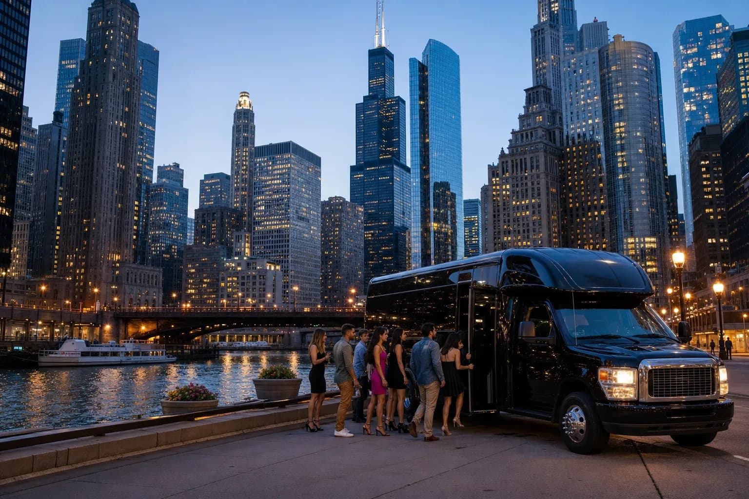 Representative group transportation vehicle for Chicago, IL trip planning