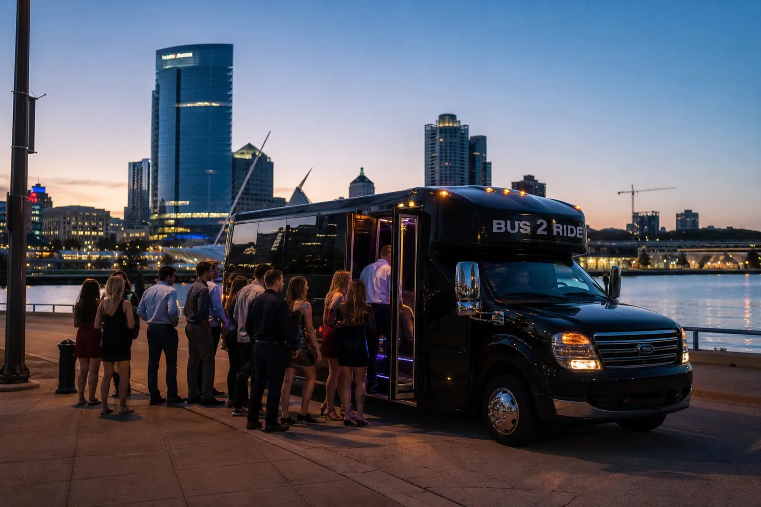 Representative group transportation vehicle for Milwaukee, WI trip planning