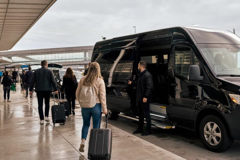 Bus 2 Ride — sprinter airport curb pickup with luggage