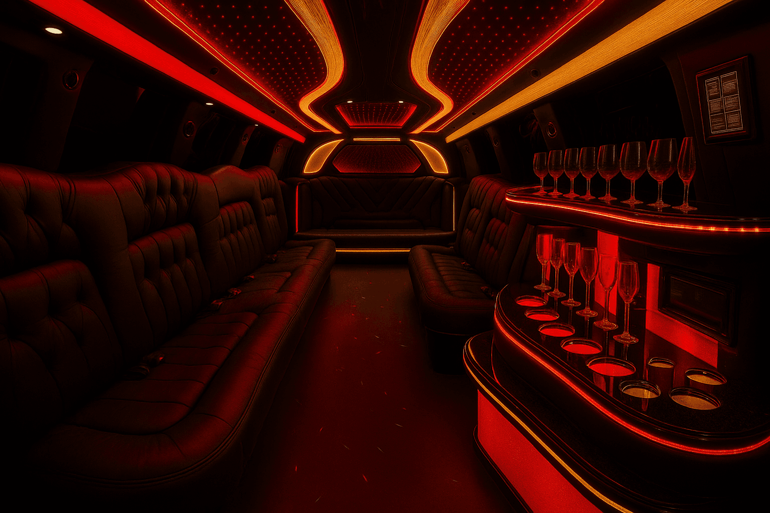 Representative 12 passenger limo interior