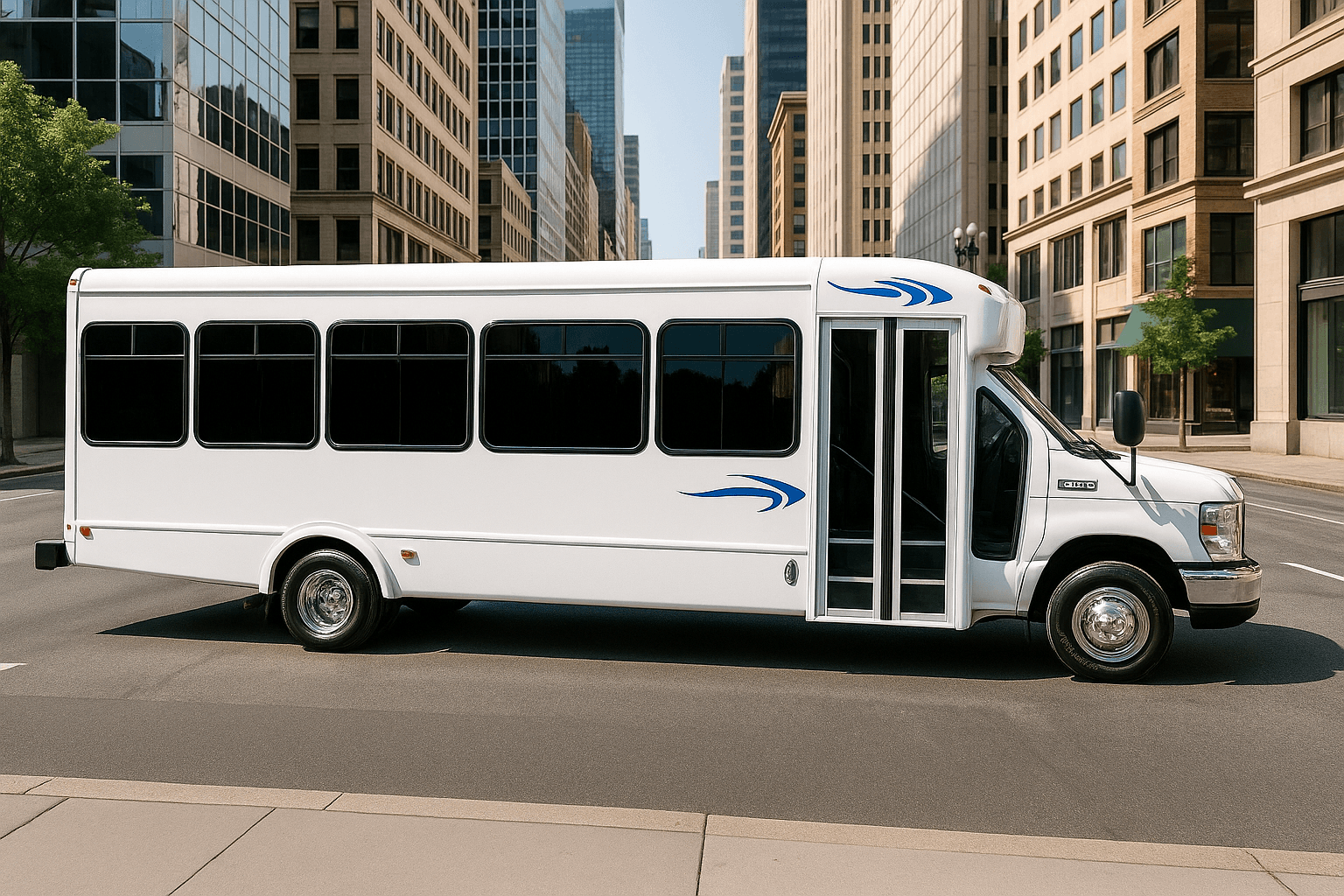 Representative 16 passenger coach bus exterior