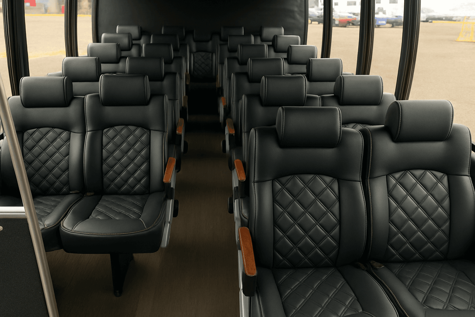 Representative 16 passenger coach bus interior