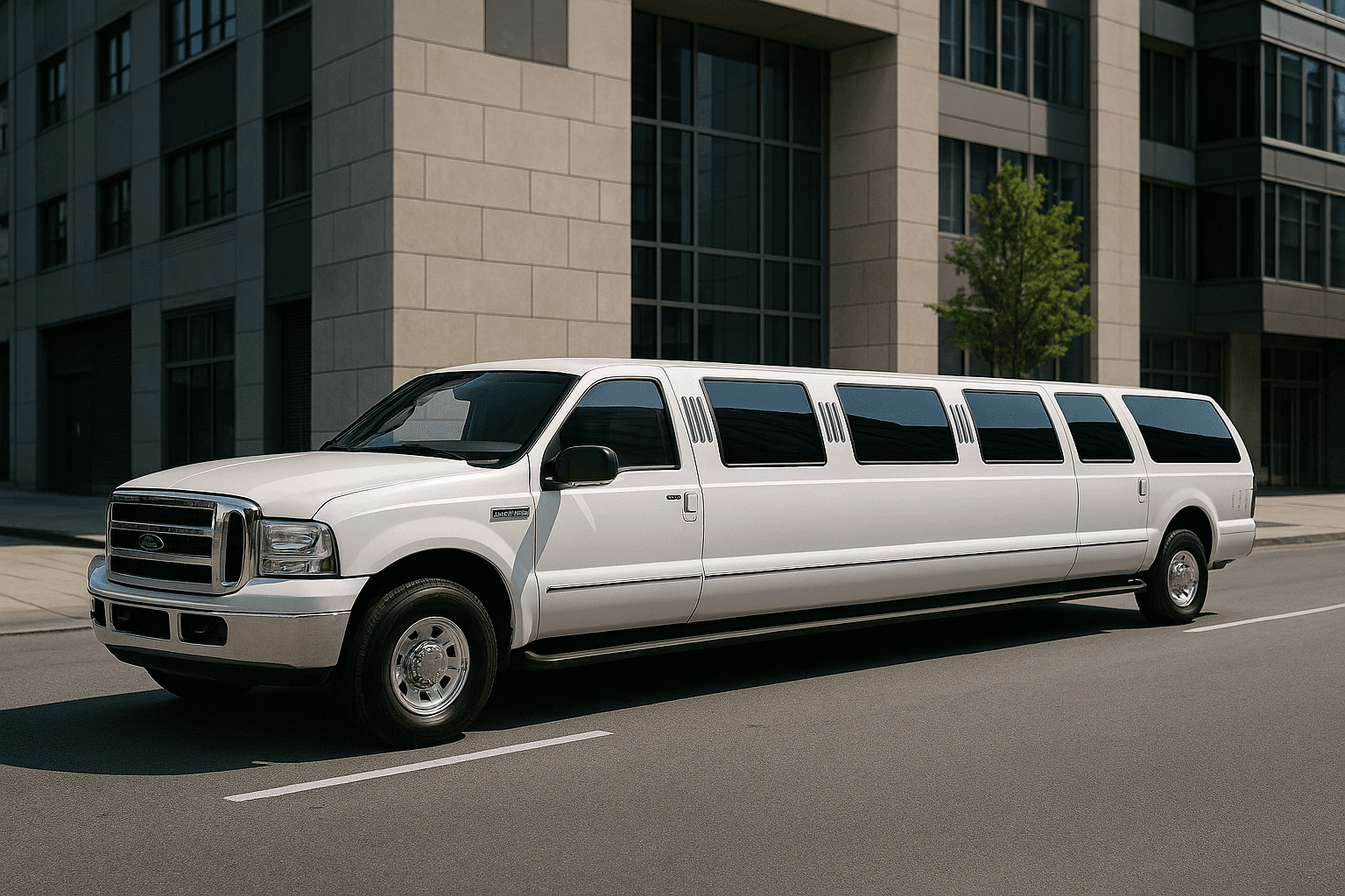 Representative 16 passenger limo exterior