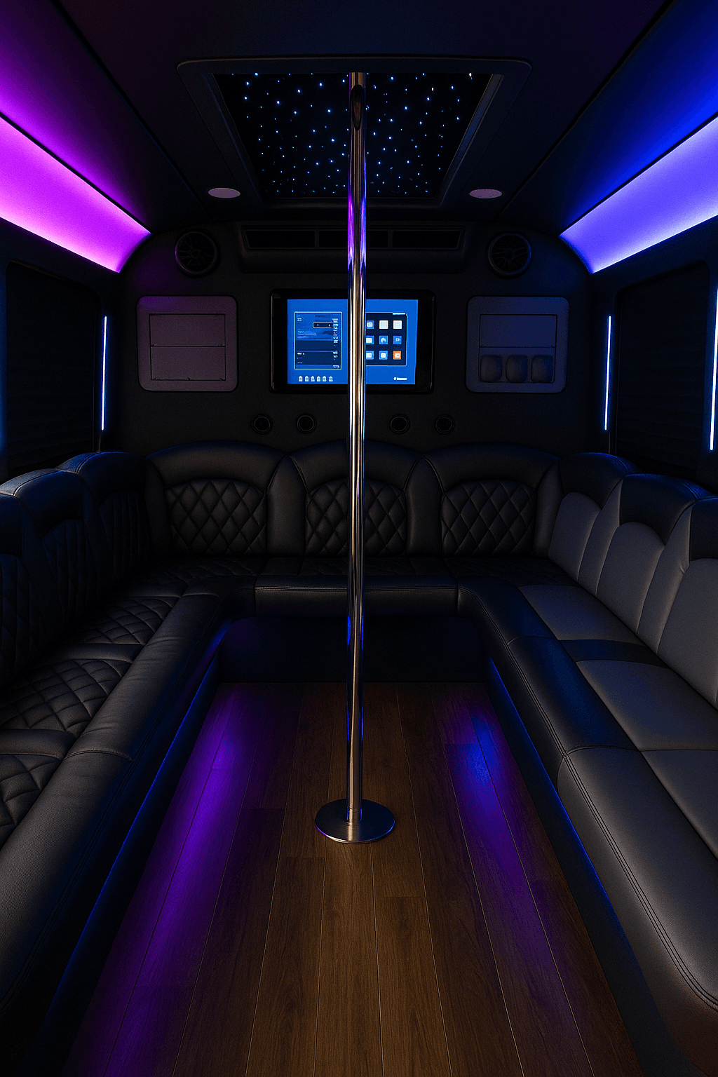 18 Passenger Party Bus interior example