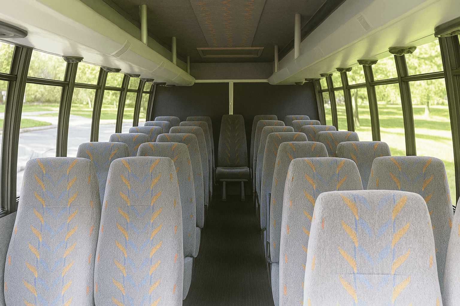 Representative 22 passenger coach bus interior