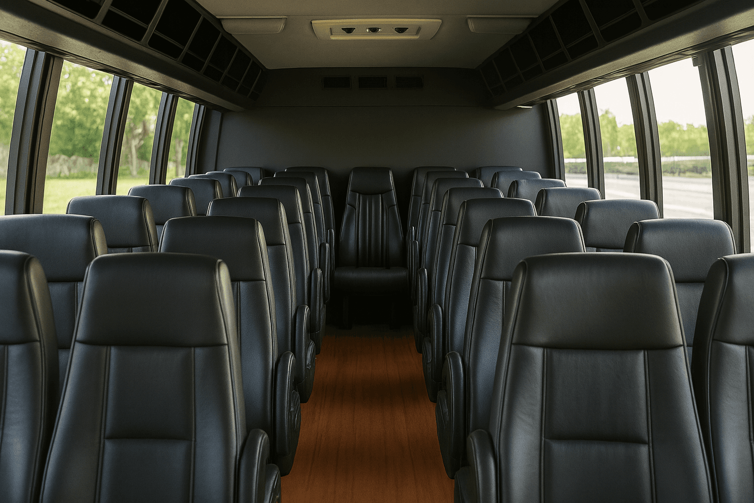 Representative 24 passenger coach bus interior