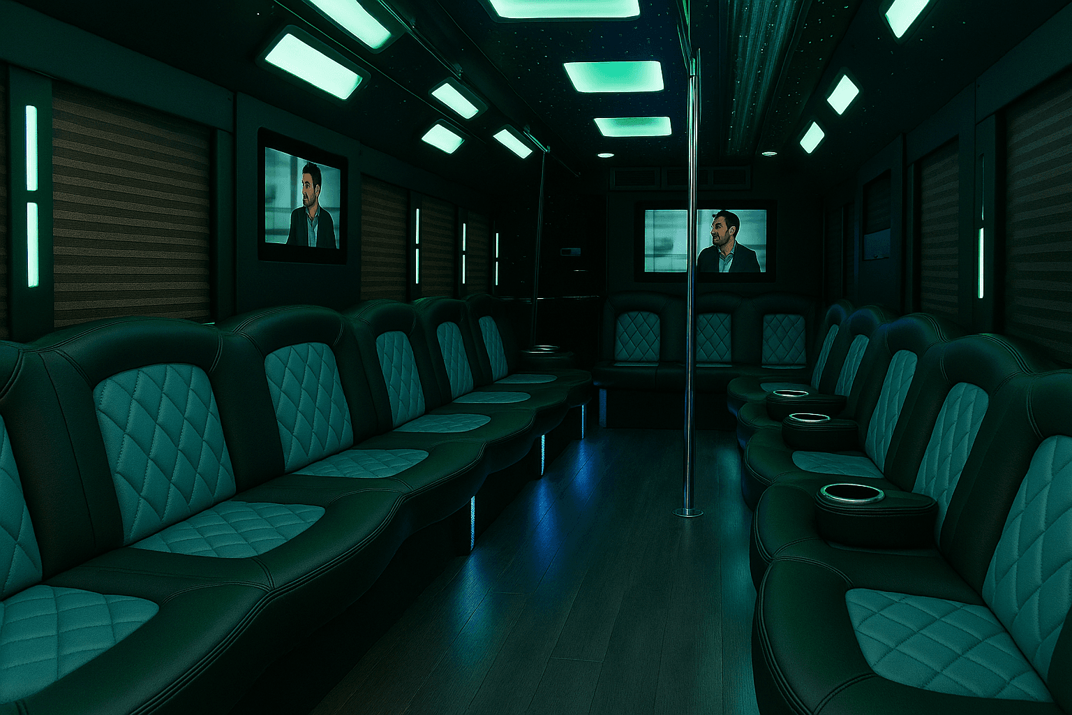 Representative 24 passenger party bus interior