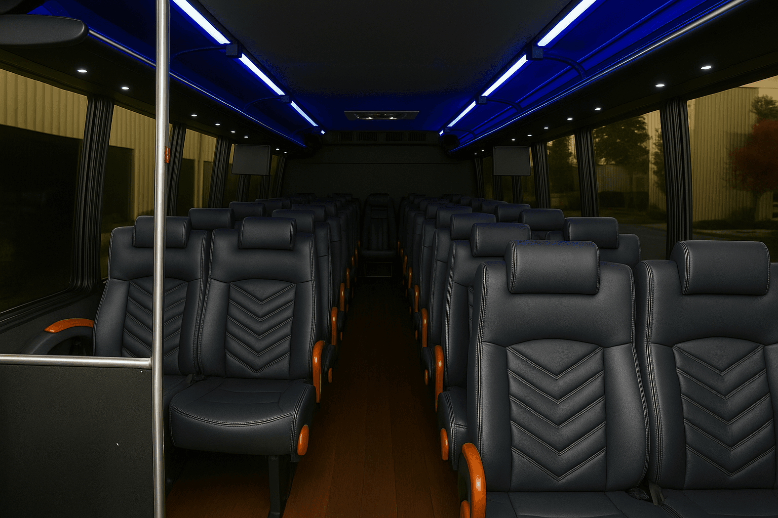 Representative 30 passenger coach bus interior