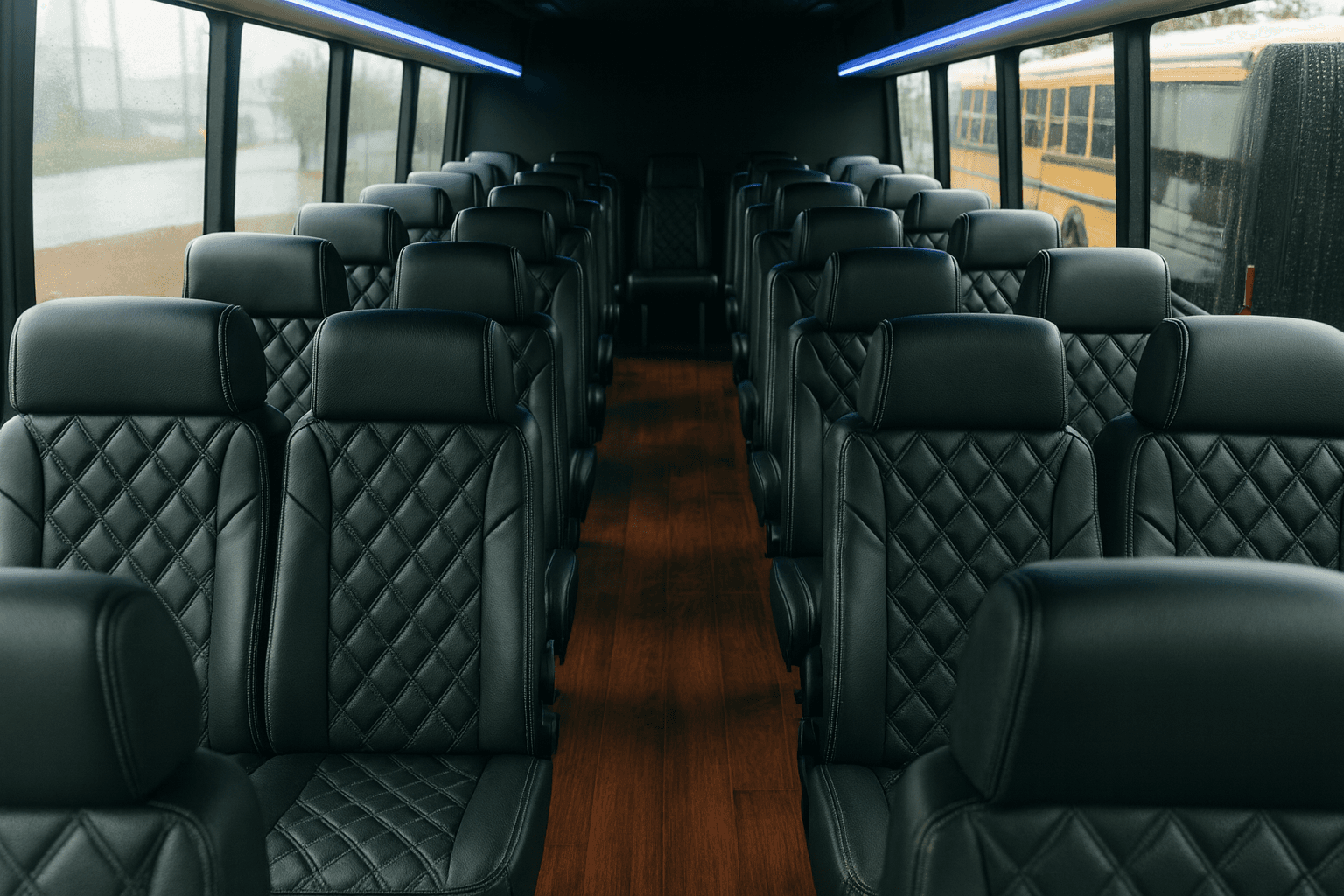 Representative 32 passenger coach bus interior