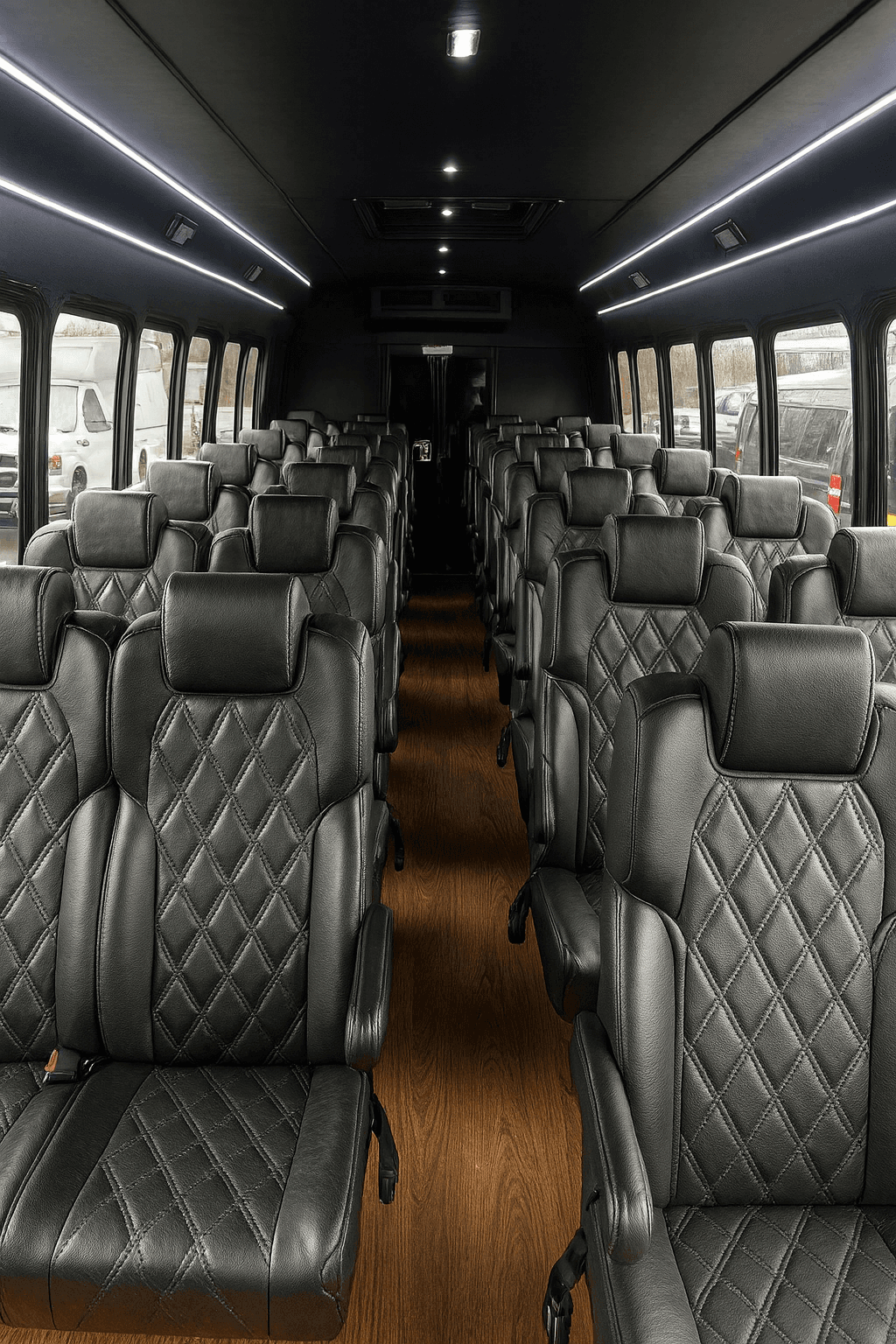 Representative 34 passenger coach bus interior