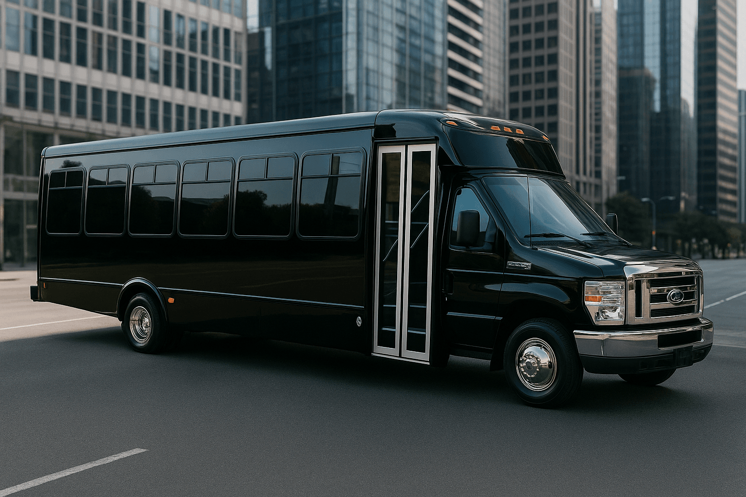 Representative 36 passenger coach bus exterior