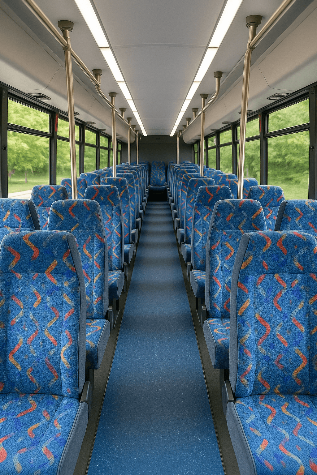Representative 36 passenger coach bus interior
