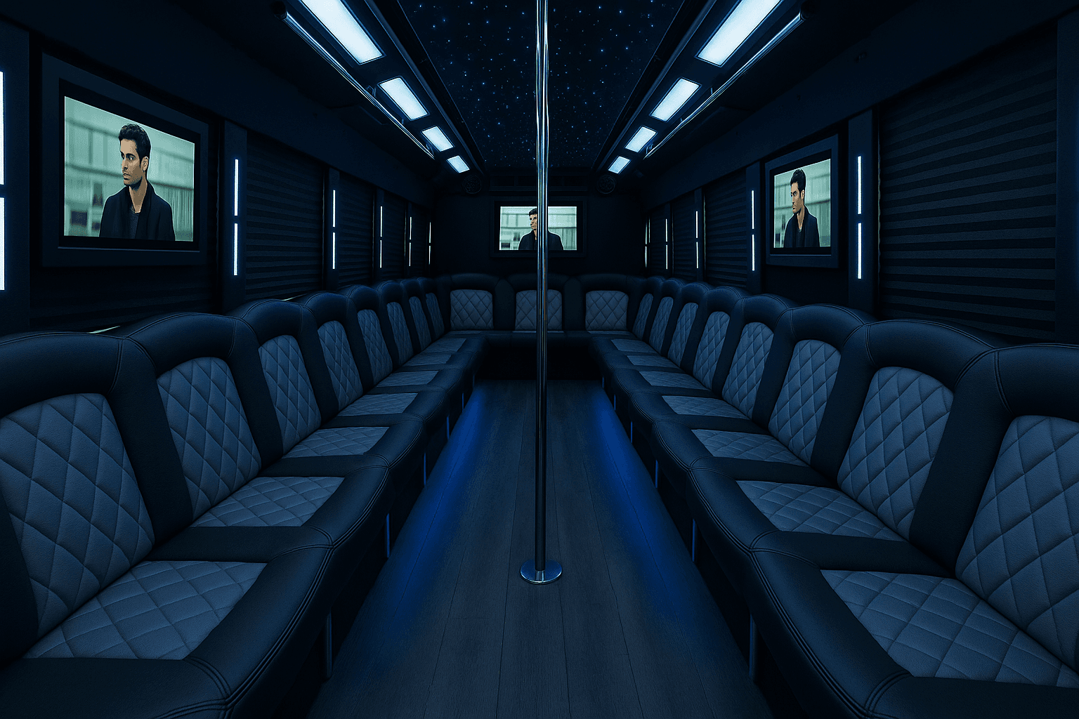 45 Passenger Party Bus interior example