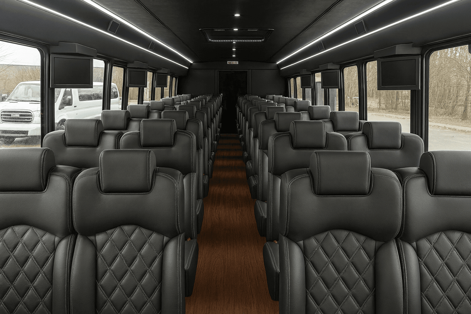 Representative 46 passenger coach bus interior