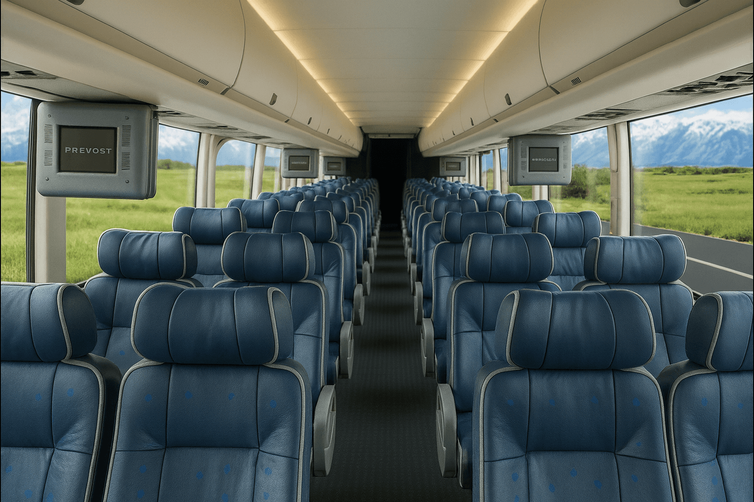 Representative 48 passenger coach bus interior