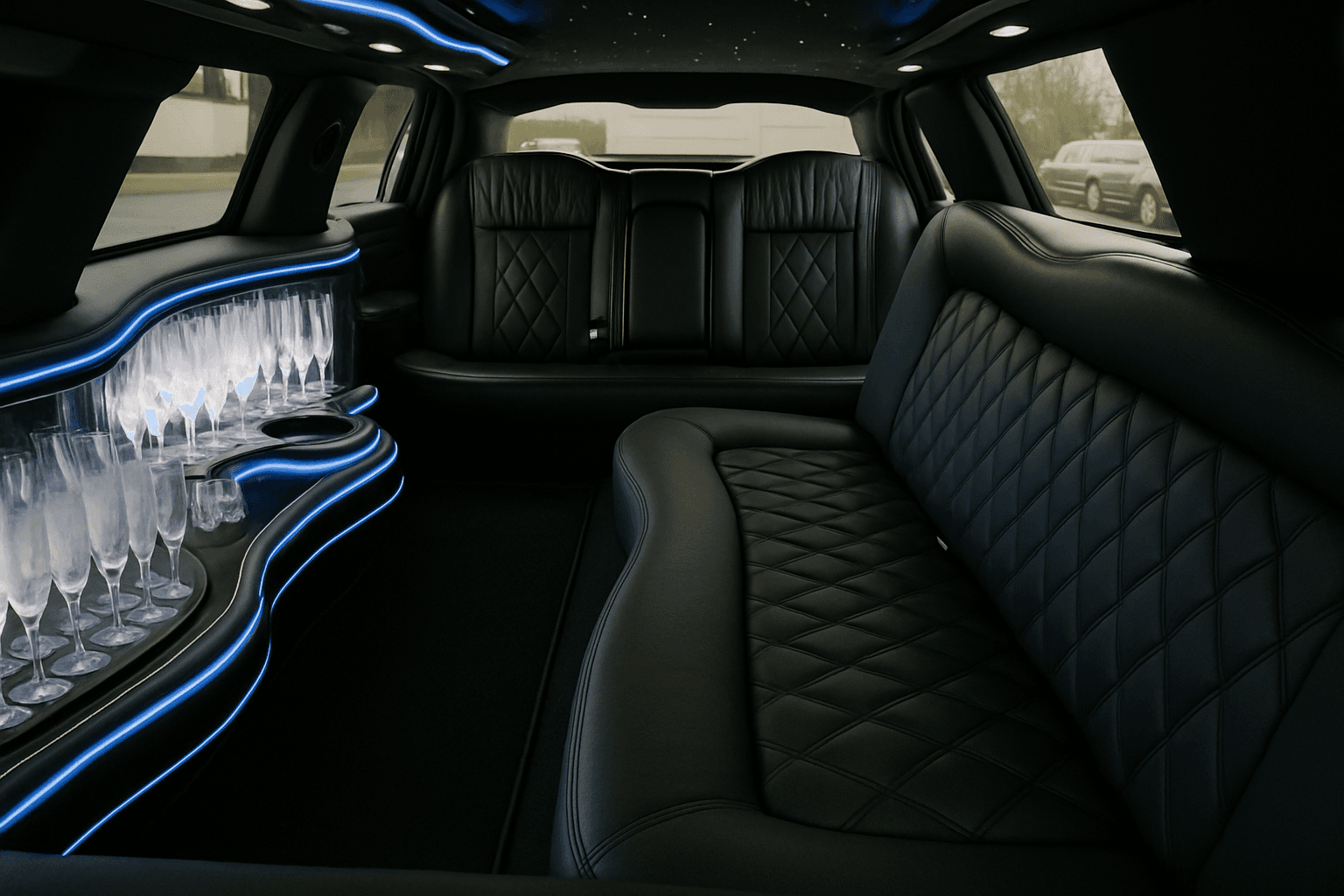 Representative 8 passenger limo interior