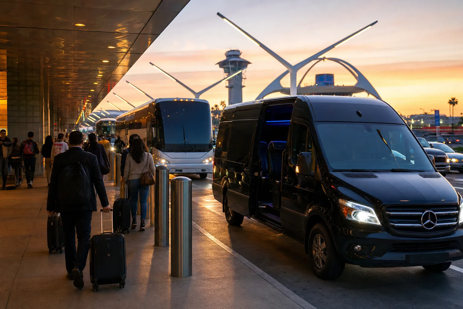 Bus 2 Ride — LAX arrivals curb sprinter/coach transfer mood through Sepulveda traffic