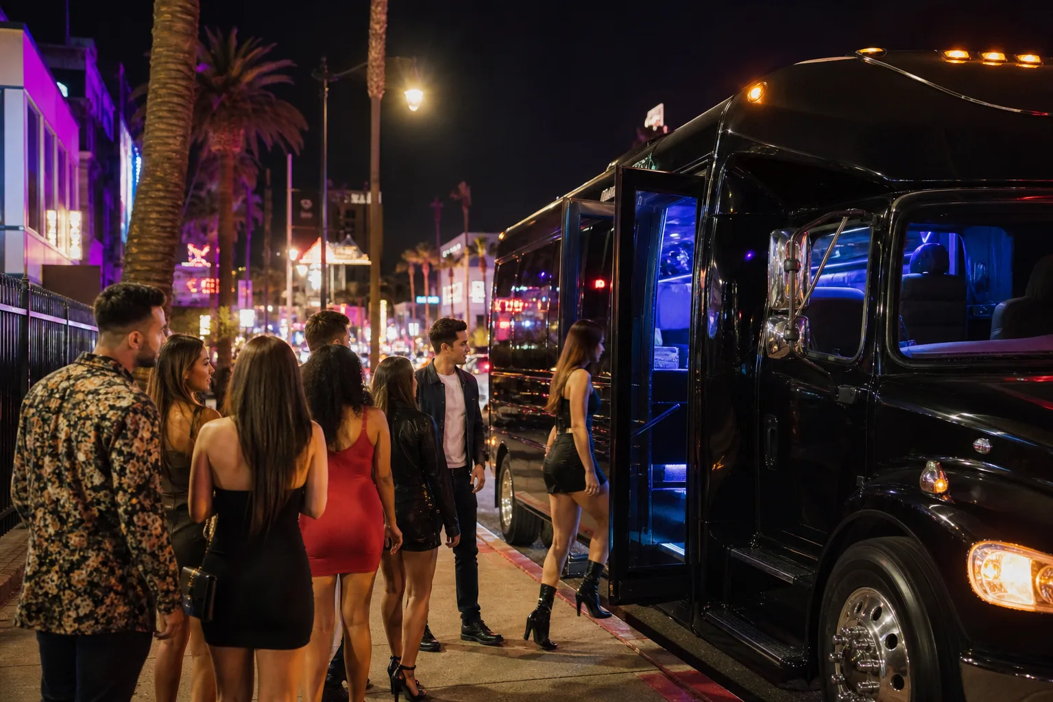 Bus 2 Ride — West Hollywood Sunset Strip nightlife group curb staging