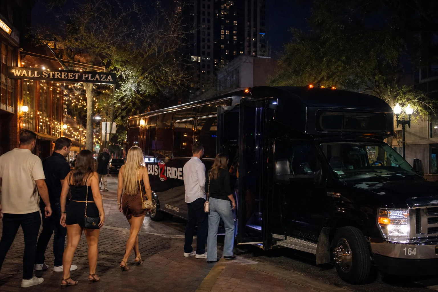 Bus 2 Ride — Wall Street Plaza / Thornton Park nightlife group curb staging