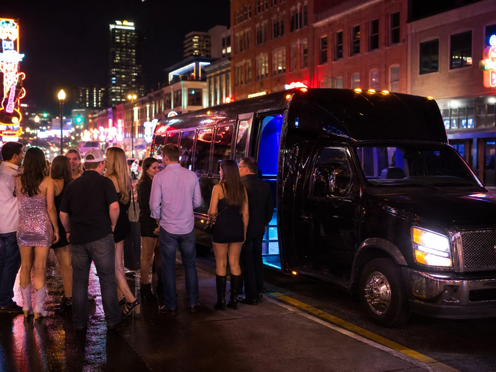 Bus 2 Ride — Lower Broadway honky-tonk nightlife group curb staging
