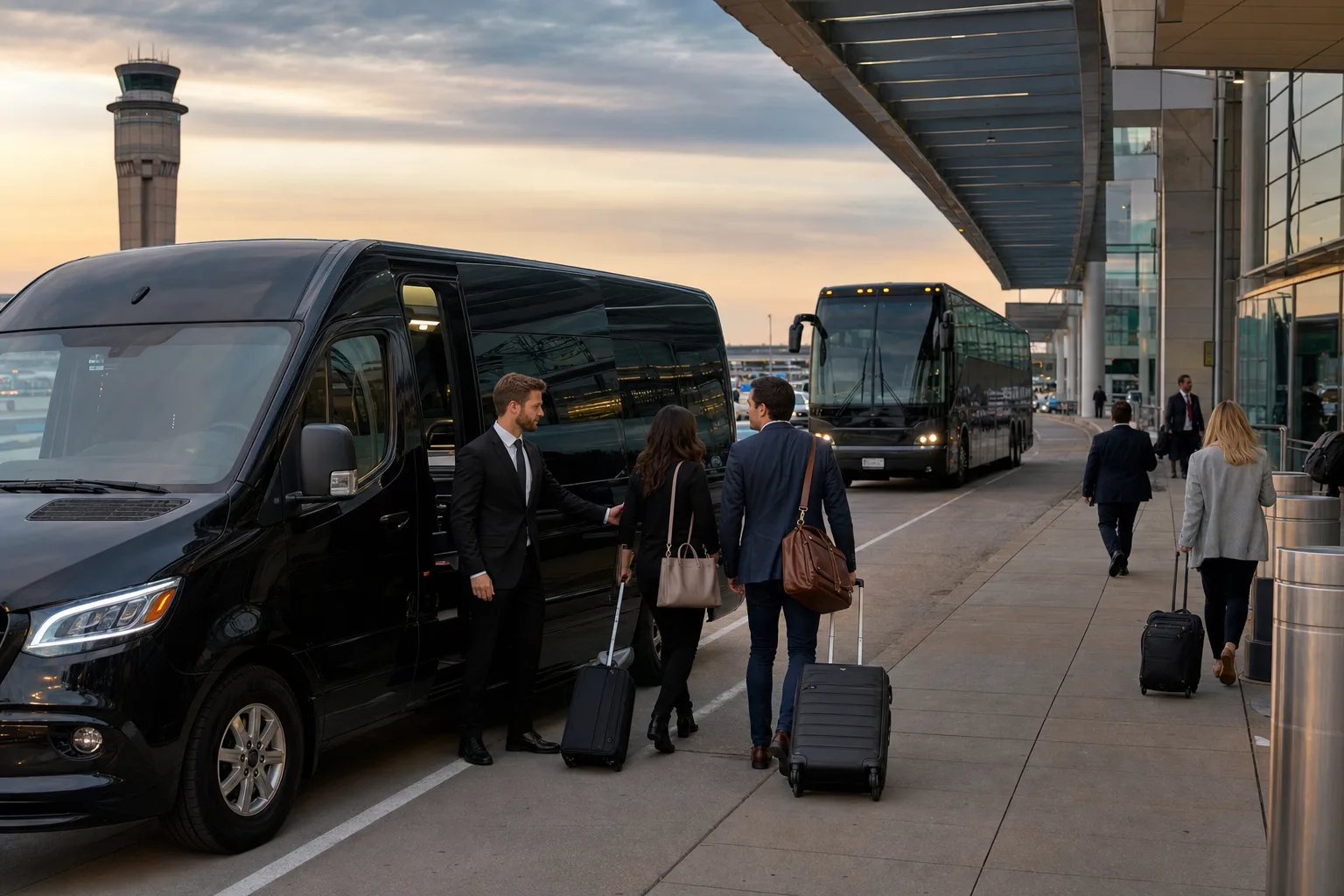 Bus 2 Ride — DFW airport arrivals curb sprinter/coach transfer mood